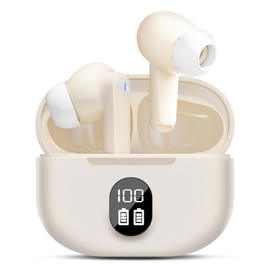 Drahtlose Bluetooth-Kopfhörer,Bluetooth 5.3 HiFi Stereo In-Ear Kopfhörer mit LED-Bildschirm en ENC-Mikrofon Kabellose Kopfhörer,für iOS/Android geeignete IP6-Wasserdichte drahtlose Kopfhörer(Beige)