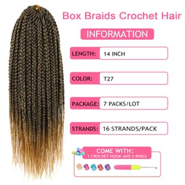 Goddess Box Braids Crochet Hair 14 Inch 7 Packs Honey Blonde Box Braid Crochet Pre Looped Braiding Hair for Black Women(14 Inch,7 Packs, T27)