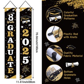 Jingmore 8th Grade Graduation Decorations 2025 Bye Bye 8th Grade Graduation Door Cover Hello High School Door Banner for Eighth Graduate Party Supplies Decorations (Black)