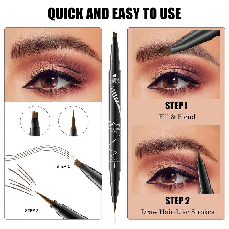 ZWWOGE Eyebrow Pencil, Waterproof, Sweat-Resistant, Eyebrow Pencil, 2-in-1 Dual Professional