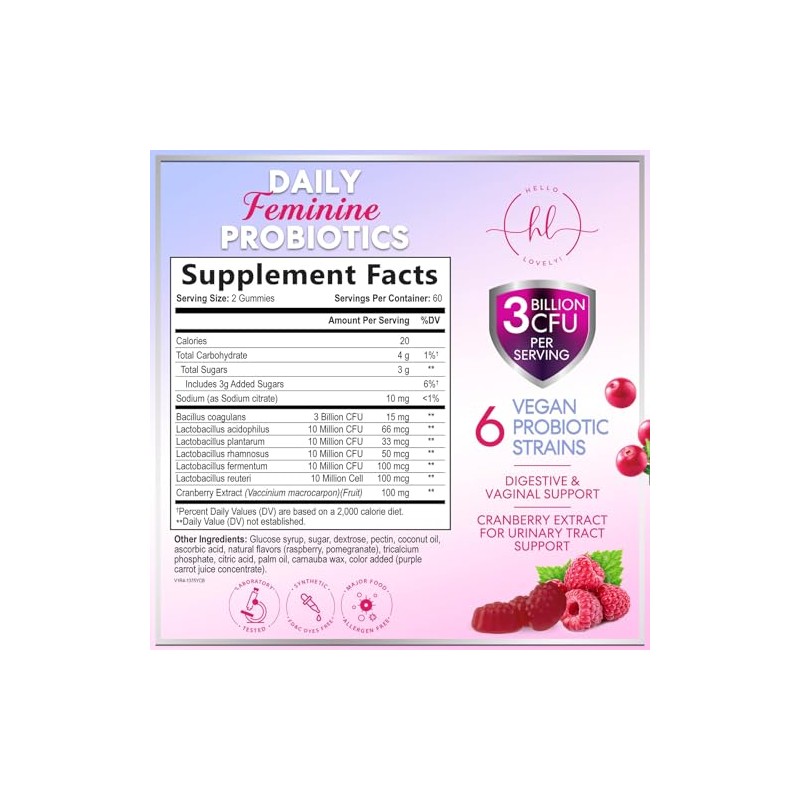 Hello Lovely! Hello Lovely Gomitas Probi?ticas con Ar?ndano para Mujeres: