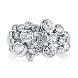 BERRICLE Sterling Silver Bubble Cubic Zirconia CZ Cocktail Fashion Ring for Women, Rhodium Plated Size 6