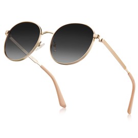 Carfia polarised Ladies Sunglasses, UV400 Retro Round Glasses, for Leisure Driving Golf - V-gold frame, gradient grey lens