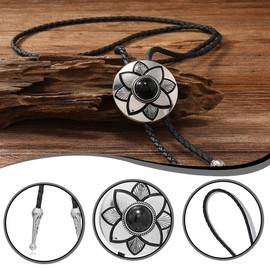 Western outfit men's tie necklace, leather tie for men, rodeo bolo cord tie made of denim fabric with petal pattern tie