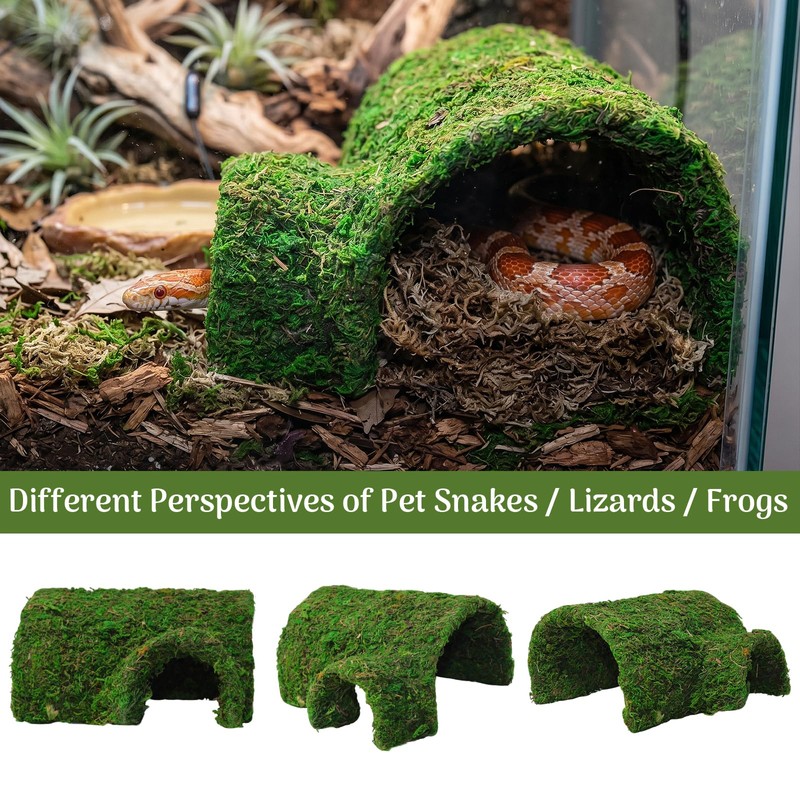 Hollima Reptile Tunnel Cave Hide, Handmade Shelter for Gecko Snake