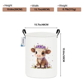 ONOEV Round waterproof laundry basket,laundry Hampers with handle,gift basket,suitable for children's room and toy storage (Cute calf)
