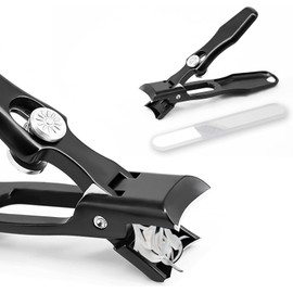  Nail Clipper, Stainless Steel, For Both Hands and Febs, Thick Claws, Perfect for Winding Nails, Splash-Resistant, Sharp, Easy to Grip, Compact, Portable (Black)