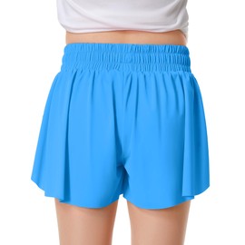 2 Packs Girls Flowy Shorts Butterfly Shorts for Kids with Pocket 2-in-1 Athletic Shorts Running Shorts for Girls Youth (Black + Blue, X-Small)