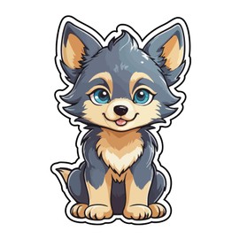 Set of 3 - Cute Wolf Puppy Cartoon Vinyl Decal Sticker, Gray and Tan,Auto, Wall, Laptop, Cell, Truck Sticker for Windows, Cars, Trucks,Or Any Smooth Surface