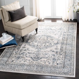 MARTHA STEWART x SAFAVIEH 8' x 10' Light Blue/Ivory MSR877M Dakota Oriental Non-Shedding Area Rug