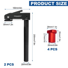 Pack of 2 Table Clamp + Aluminium Alloy Bench Hook 20 mm 4 Pieces, Hold-Down 20 mm Dog Hole Table, Clamp, Woodworking Table Workbench Tool Planer Bench Accessories for 20 mm Dog Hole