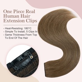 SEGOHAIR One Piece Hair Extensions Clip in Human Hair Extensions, 10" One Piece 5 Clips Thick Clip in Hair Extension - 3/4 Full Head -Chestnut Brown(115g)