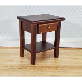 Handley House Dollhouse Side Table Night Stand with Drawer 1:12 Scale Furniture Walnut Finish