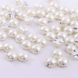 200PCS Sewing Pearl Beads Rhinestones Sew On Pearl Rhinestones with Silver Claw Flatback Half Round Pearl for Craft Garment (Silver Claw, 5mm)