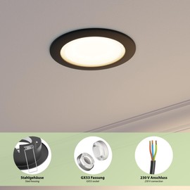 ledscom.de Zobe II LED Recessed Spotlights Flat GX53 Anthracite Matt Round 4.05 W 372 lm Warm White 107 mm Diameter Bolt Circle 90 mm Diameter Pack of 4