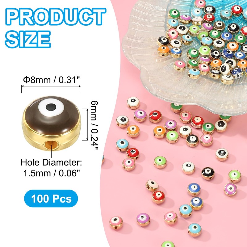 PATIKIL 8mm Evil Eye Beads, 100 Pcs Flat Round Turkish