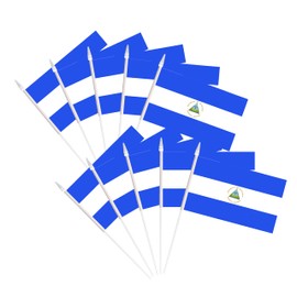 Nicaragua Nicaraguan Flags Hand Held Small Mini Nicaragua Stick Flags Miniature Nicaraguan on Stick Flags with 12.6" Solid Pole & Spear Top,Party Events Celebration,School,Grand Opening,Kids