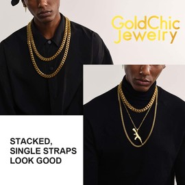 GOLDCHIC JEWELRY Edelstahl Kompakte Kuba Ketten Klassische Herren Ketten in Breit 6/10/14 MM, Edelstahl Kompakte Kuba Ketten für Herren mit Silber/Gold/Schwarz 3 Farben,Verschiedenelänger 46-76 CM