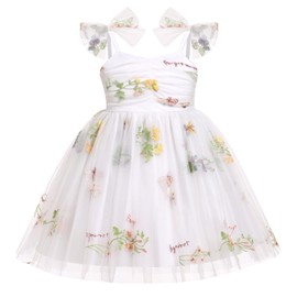 ABEWIP Toddler Baby Girls Tutu Dress Summer Sleeveless Backless Princess Birthday Party Dresses Sequins Bowknot Ruffle Tulle Sundress White 3-4Y