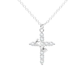 HOLINSE Cross Necklace for Women, Paved Cross Necklace with Crown Rotated, Dainty 14k Gold Cubic Zirconia Cross Pendant Necklace (Silver)