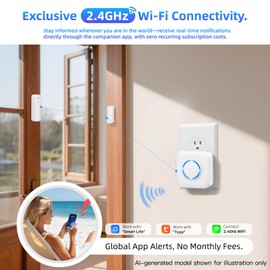 WiFi Door Sensor Chime, Smart Door Open Alert Window Sensor for Business/Home/Kids Safety, Real-Time App Notification, 500ft Range, 32 Melodies, 5 Volume Levels, Window Contact Sensor Alarm Kit