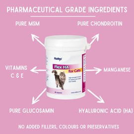 Riaflex Flex HA for Cats | Max Strength combination of Glucosamine, MSM, Green Lipped Mussel & Hyaluronic Acid, with added antioxidants designed to soothe stiff joints, aid mobility - 60 capsules