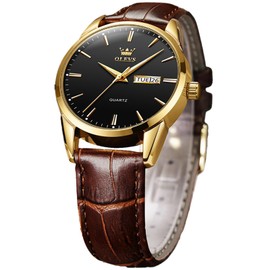 OLEVS Mens Watches, Luminous Casual Leather Watches for Men Easy to Read Quartz Number Fashion Watch with Date Waterproof Blue/Black/Analog Men's Wrist Watches (6898-men-Brown Belt with Black dial)