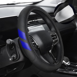 Leather Steering Wheel Cover Compatible with Dodge Challenger Charger Durango Avenger Ram (Blue)