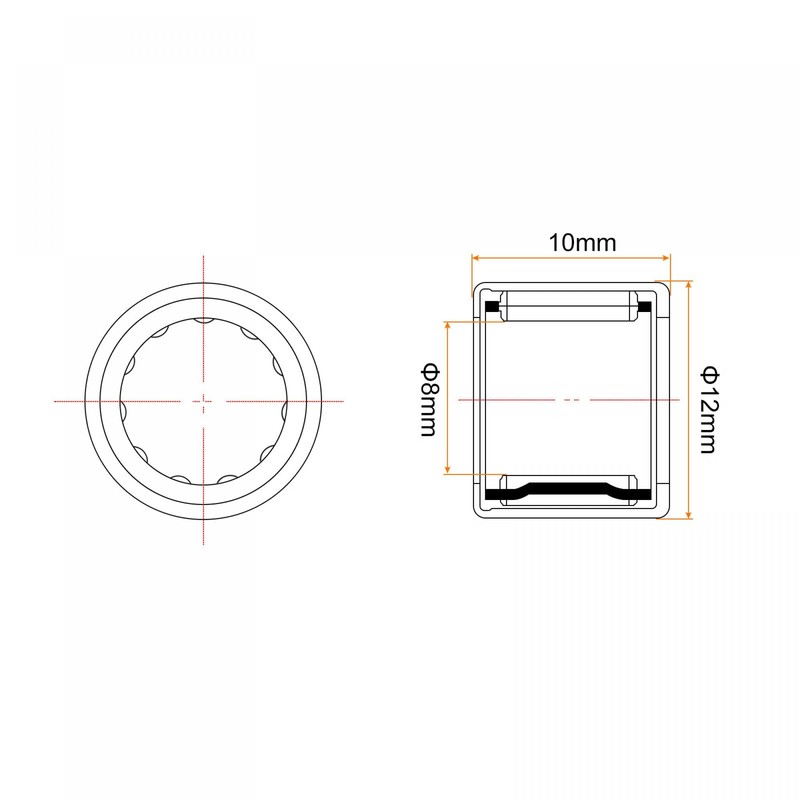 sourcing map 6pcs HK0810 Needle Roller Bearings 8mm Bore 12mm