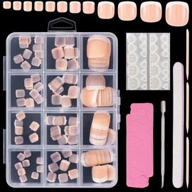 JSRQT Pack of 120 French Toenails with Box Toenails Artificial Fake Toenails Natural Fake Toenails with Cuticle Pusher Toenails for Sticking Nail Art DIY Fingernails Toenails Tips