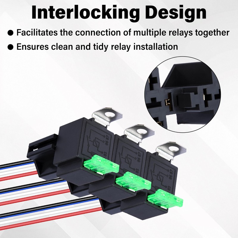 Sixzoo 3 PCS 4-Pin 12V Fuse Relay Switch Harness Set,
