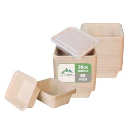 Kaderron 36 oz 60 Pack Large Paper Bowls with Lids, Disposable Bowls Bulk Leakproof and Microwave Safe for Hot/Cold Use (36OZ-60PACK)