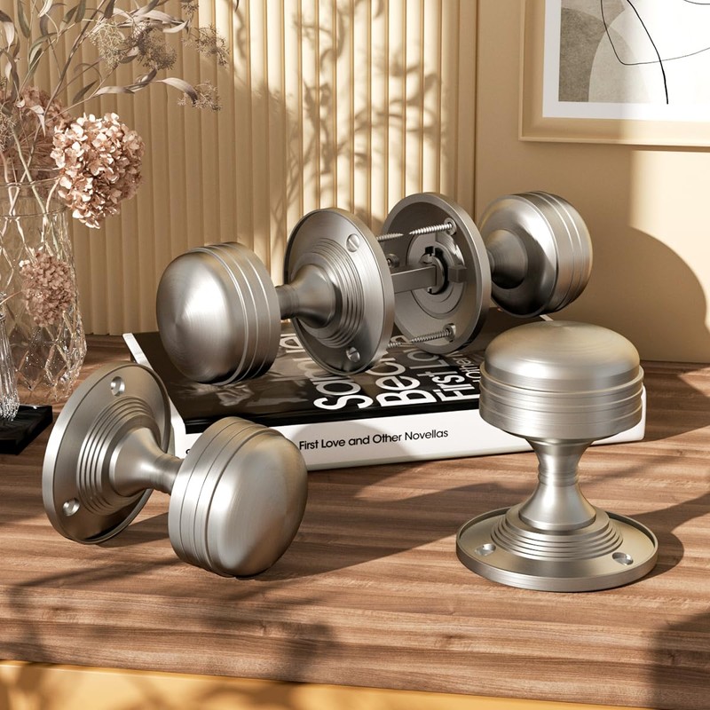 Bwintech 1 Set Ringed Mortice Door Knobs,Satin Nickel Finishing Pull