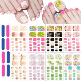 8 Sheets Color Flower Toe Nail Wraps for Short Nails Rainbow Gel Nail Strips Self-Adhesive Star Toenail Decals Line Marble Designs Nail Polish Stickers Black Green Pink Brown Toe Nail Strips Manicure…