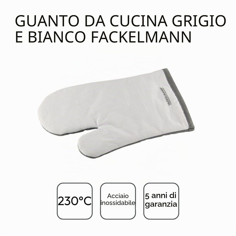 FACKELMANN 14298 - Guanto da forno, in cotone, colore: Bianco/Grigio