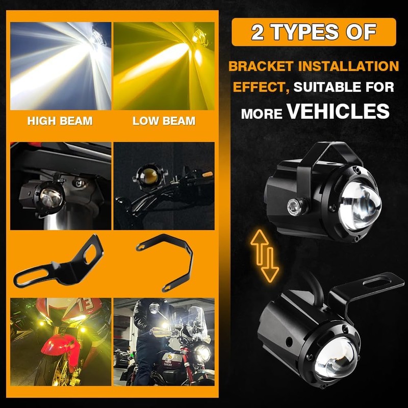 Sidaqi Motorcycle LED Fog Lights Amber White 50W Super Bright