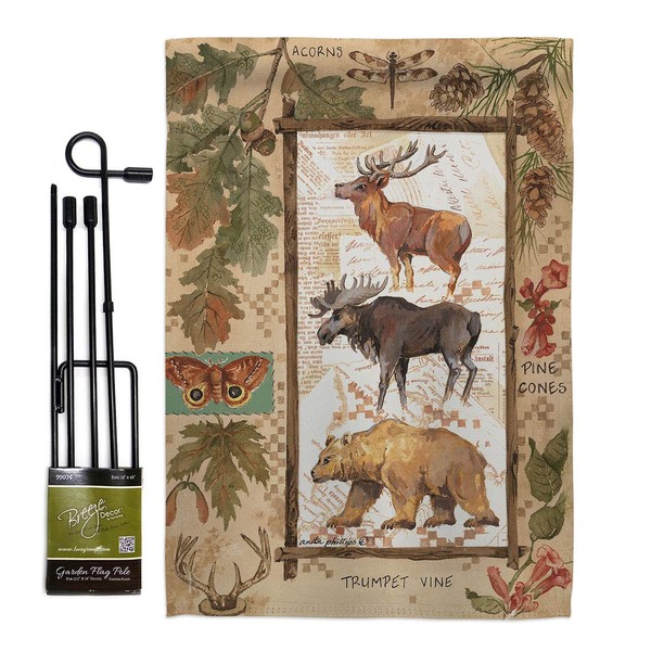 Breeze Decor Woodland Adventures Garden Flag Set with Stand Wildlife