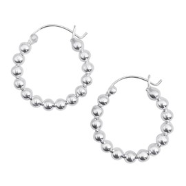 Silverly Sterling Silver Beaded Hoop Earrings for Women - Medium Size Ball Bead Design 27 mm - Saddleback Closure - Boho Chunky Hoops - 925 Silver Ladies Jewellery