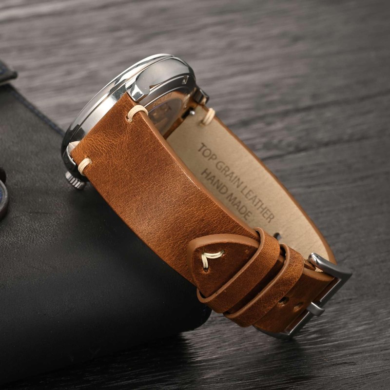 Anbeer Watch Band, Military Style Top Grain Leather, Quick Release
