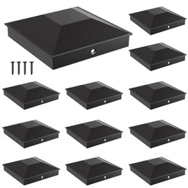 6x6 Post Caps for 5.5inx5.5in Wood Fence Post, Water-Proof UV-Proof Weather Resistance Durable PP Plastic Decking Post Top Cap Cover with Mounting Screws, 12 Pcs, Black
