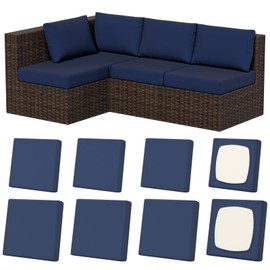 8Pcs Stretch Patio Cushion Covers, Outdoor Couch & Sofa Replacement Slipcovers for Patio Furniture Cushion Covers, Washable Reusable Furniture Protector, Square-large + Square-small, Navy-blue