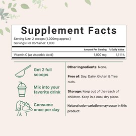 Pure Vitamin C Crystal Powder (Water Soluble Vitamin C 1000mg Per Serving), 1 KG (2.2 Pounds), Immune Vitamins and Strong Antioxidant, Pure Ascorbic Acid Powder Supplement