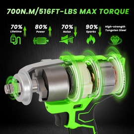 DUKVI 21V MAX Cordless Impact Wrench, 516Ft-lbs (700N.m) 1/2" Brushless Impact Gun, High Torque Power Impact Driver, 2x 4.0Ah Li-ion Batteries, 5 Sockets, Fast Charger for Car/Construction/Home DIY