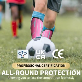 Kids Shin Pads - High Strength Polypropylene Shin Pads Boys for Ages 2 to 15, Skin Friendly & Non Slip Kids Shin Guards with Ankle Protection, Exquisite Football Shin Guards Gift Box(L,Pink & Blue)