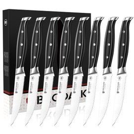 BRODARK Steak Knives, Serrated Steak Knives Set of 8 with Full Tang Handle, Dishwasher Safe Stainless Steel Steak Knife Set, NSF Certified, Steel-King Series