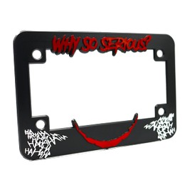 LP Frameworks Why So Serious? for Joker Motorcycle 3D Raised License Plate Frame | 1 Pack Motorcycle License Plate Cover | Universal Motorcycle License Plate Holder | Auto Accessories (Red and White)