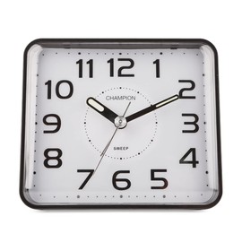 Classic Bold Traditional Black Square Quartz Sweeping Non Ticking Alarm Clock with Flashing Back Light and Bleep Alarm.