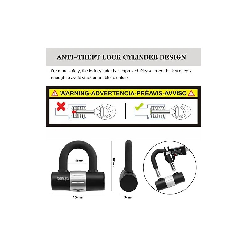 Candado Cadena Bicicleta Motocicleta BIGLUFU 10mm*1.2m Negro Llave