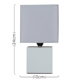 MiniSun | Modern Grey Cube Design Touch Table Lamp with a Grey Fabric Light Shade | Table Lamps, Home Décor & Improvement Essential