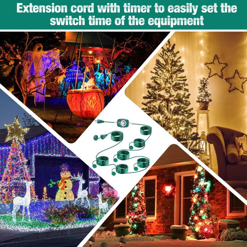 Feekoon 30 Ft Outdoor Extension Cord with Outlet Timer, Evenly
